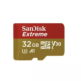 SanDisk MicroSDHC karta 32GB Extreme (100MB/s, Class 10 UHS-I V30, pro akční kamery) + adaptér SanDisk MicroSDHC karta 32GB Extreme (100MB/s, Class 10 UHS-I V30, pro akční kamery) + adaptér