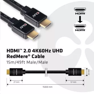 Club3D Kabel HDMI 2.0 aktivní, High Speed 4K UHD, Redmere (M/M), 15m, 28 AWG Club3D Kabel HDMI 2.0 aktivní, High Speed 4K UHD, Redmere (M/M), 15m, 28 AWG