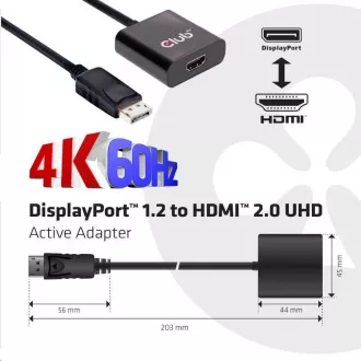 Club3D Adaptér aktivní DisplayPort 1.2 na HDMI 2.0 4K60Hz UHD, 20cm Club3D Adaptér aktivní DisplayPort 1.2 na HDMI 2.0 4K60Hz UHD, 20cm