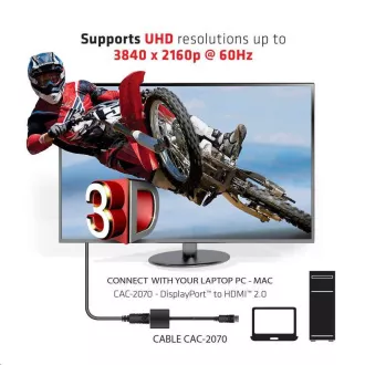 Club3D Adaptér aktivní DisplayPort 1.2 na HDMI 2.0 4K60Hz UHD, 20cm Club3D Adaptér aktivní DisplayPort 1.2 na HDMI 2.0 4K60Hz UHD, 20cm