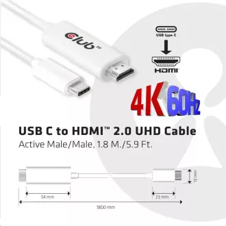 Club3D Kabel aktivní USB typ C na HDMI 2.0 4K60Hz UHD, 1, 8m Club3D Kabel aktivní USB typ C na HDMI 2.0 4K60Hz UHD, 1, 8m