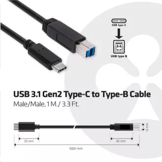 Club3D Kabel USB 3.1 typ C Gen2 na USB typ B (M/M), 1m Club3D Kabel USB 3.1 typ C Gen2 na USB typ B (M/M), 1m