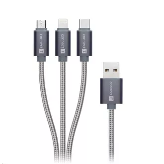 CONNECT IT Wirez 3in1 USB-C & Micro USB & Lightning, silver gray, 1, 2 m CONNECT IT Wirez 3in1 USB-C & Micro USB & Lightning, silver gray, 1, 2 m