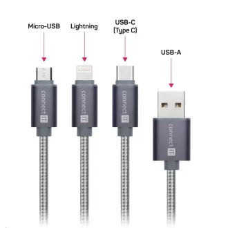 CONNECT IT Wirez 3in1 USB-C & Micro USB & Lightning, silver gray, 1, 2 m CONNECT IT Wirez 3in1 USB-C & Micro USB & Lightning, silver gray, 1, 2 m