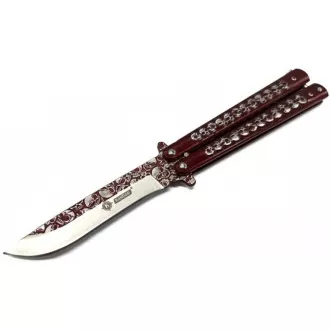 Skládací motýlkový nůž, SKULLS 23 cm Skládací motýlkový nůž, SKULLS 23 cm