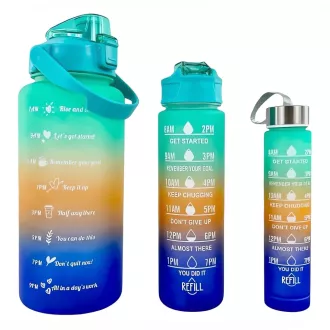 Motivační sportovní láhev 3v1, 2000 ml + 900 ml + 300 ml, Černá Motivační sportovní láhev 3v1, 2000 ml + 900 ml + 300 ml, Černá