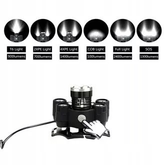 Čelovka CREE 1 x XM-L T6 + 4 x silný Q5 bílý + 1 x silný COB + ZOOM pásek Čelovka CREE 1 x XM-L T6 + 4 x silný Q5 bílý + 1 x silný COB + ZOOM pásek