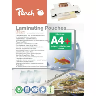 PEACH laminovací folie A4 (228x303mm), 80mic, lesklé, eurozávěs, 100ks PEACH laminovací folie A4 (228x303mm), 80mic, lesklé, eurozávěs, 100ks