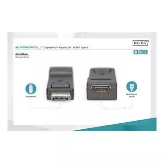 Digitus DisplayPort adapter, Displayport samec -> HDMI A samice Digitus DisplayPort adapter, Displayport samec -> HDMI A samice