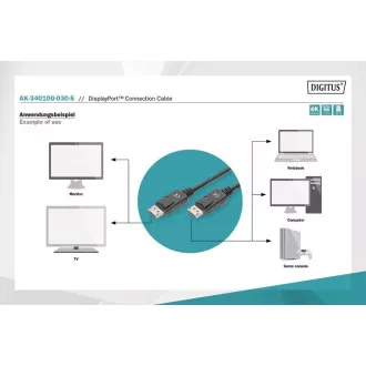 Digitus Připojovací kabel DisplayPort 1.2, DP M/M, 3,0 m, se západkou, Ultra HD 4K, bl Digitus Připojovací kabel DisplayPort 1.2, DP M/M, 3,0 m, se západkou, Ultra HD 4K, bl