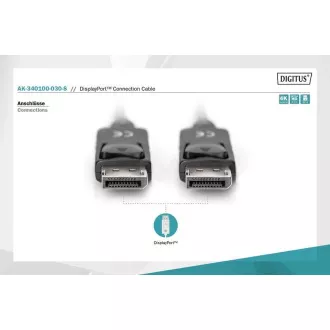Digitus Připojovací kabel DisplayPort 1.2, DP M/M, 3,0 m, se západkou, Ultra HD 4K, bl Digitus Připojovací kabel DisplayPort 1.2, DP M/M, 3,0 m, se západkou, Ultra HD 4K, bl