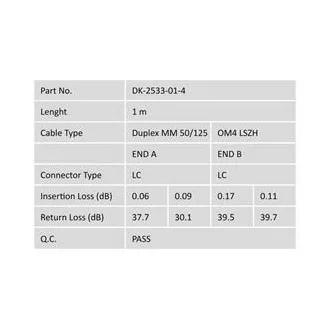 DIGITUS Fiber Optic Patch Cord, LC to LC, Multimode OM4 - 50/125 µ, Duplex Length 1m DIGITUS Fiber Optic Patch Cord, LC to LC, Multimode OM4 - 50/125 µ, Duplex Length 1m