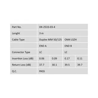 DIGITUS Fiber Optic Patch Cord, LC to LC, Multimode OM4 - 50/125 µ, Duplex Length 3m DIGITUS Fiber Optic Patch Cord, LC to LC, Multimode OM4 - 50/125 µ, Duplex Length 3m