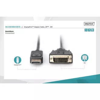 Digitus DisplayPort připojovací kabel, DP/M- DVI (24+1)/M 2.0m