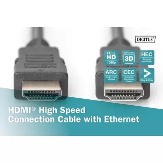 Digitus HDMI High Speed + Ethernet připojovací kabel, 2xstíněný, 3m Digitus HDMI High Speed + Ethernet připojovací kabel, 2xstíněný, 3m