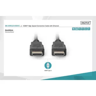 Digitus HDMI High Speed + Ethernet připojovací kabel, 2xstíněný, 3m Digitus HDMI High Speed + Ethernet připojovací kabel, 2xstíněný, 3m