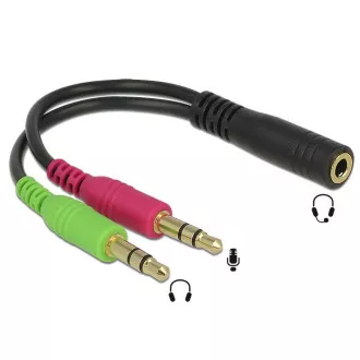 Delock adaptér stereo jack 3,5 mm 4 pin samice > 2 x stereo jack 3,5 mm 3 pin Delock adaptér stereo jack 3,5 mm 4 pin samice > 2 x stereo jack 3,5 mm 3 pin