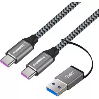 PremiumCord USB-C kabel ( USB 3.2 GEN 2, 5A, 100W, 20Gbit/s ) bavlněný oplet, 2m PremiumCord USB-C kabel ( USB 3.2 GEN 2, 5A, 100W, 20Gbit/s ) bavlněný oplet, 2m