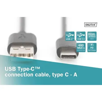 Digitus Připojovací kabel USB C na A 1,0 m, 3A, 480 MB, verze 2.0 Digitus Připojovací kabel USB C na A 1,0 m, 3A, 480 MB, verze 2.0
