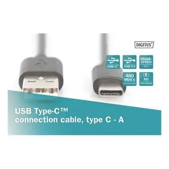 Digitus Připojovací kabel USB C na A 1,0 m, 3A, 480 MB, verze 2.0 Digitus Připojovací kabel USB C na A 1,0 m, 3A, 480 MB, verze 2.0