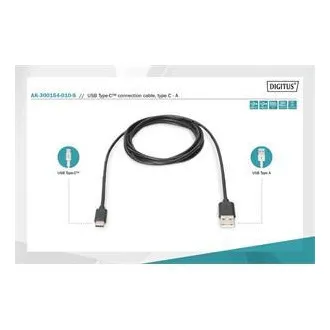Digitus Připojovací kabel USB C na A 1,0 m, 3A, 480 MB, verze 2.0 Digitus Připojovací kabel USB C na A 1,0 m, 3A, 480 MB, verze 2.0