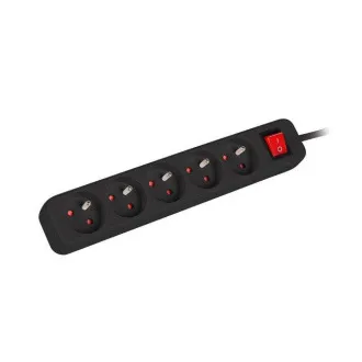 LANBERG Prodlužovací přívod 3M 5X klasická zásuvka s vypínačem měď kabel černý LANBERG Prodlužovací přívod 3M 5X klasická zásuvka s vypínačem měď kabel černý