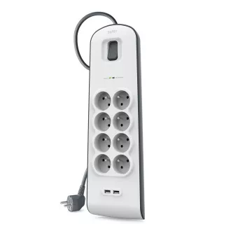 Belkin přepěťová ochrana BSV804 - 8-zásuvka, 2xUSB/2.4A, 2m Belkin přepěťová ochrana BSV804 - 8-zásuvka, 2xUSB/2.4A, 2m