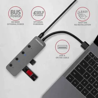 AXAGON HUE-MSA, 4x USB 3.2 Gen 1 SWITCH hub, kovový, micro USB nap. konektor, kabel USB-A 20cm AXAGON HUE-MSA, 4x USB 3.2 Gen 1 SWITCH hub, kovový, micro USB nap. konektor, kabel USB-A 20cm