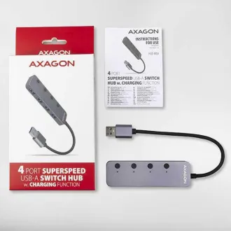 AXAGON HUE-MSA, 4x USB 3.2 Gen 1 SWITCH hub, kovový, micro USB nap. konektor, kabel USB-A 20cm AXAGON HUE-MSA, 4x USB 3.2 Gen 1 SWITCH hub, kovový, micro USB nap. konektor, kabel USB-A 20cm