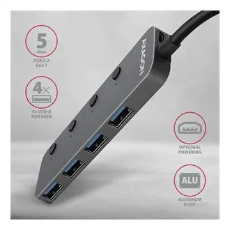 AXAGON HUE-MSA, 4x USB 3.2 Gen 1 SWITCH hub, kovový, micro USB nap. konektor, kabel USB-A 20cm AXAGON HUE-MSA, 4x USB 3.2 Gen 1 SWITCH hub, kovový, micro USB nap. konektor, kabel USB-A 20cm