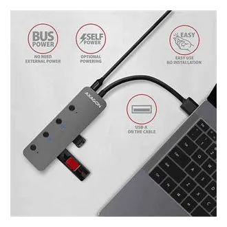 AXAGON HUE-MSA, 4x USB 3.2 Gen 1 SWITCH hub, kovový, micro USB nap. konektor, kabel USB-A 20cm AXAGON HUE-MSA, 4x USB 3.2 Gen 1 SWITCH hub, kovový, micro USB nap. konektor, kabel USB-A 20cm