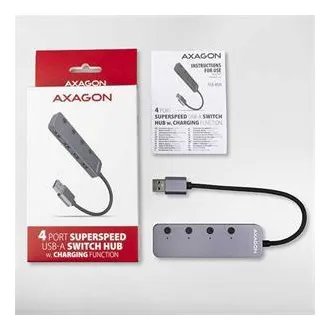AXAGON HUE-MSA, 4x USB 3.2 Gen 1 SWITCH hub, kovový, micro USB nap. konektor, kabel USB-A 20cm AXAGON HUE-MSA, 4x USB 3.2 Gen 1 SWITCH hub, kovový, micro USB nap. konektor, kabel USB-A 20cm