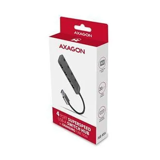 AXAGON HUE-MSA, 4x USB 3.2 Gen 1 SWITCH hub, kovový, micro USB nap. konektor, kabel USB-A 20cm AXAGON HUE-MSA, 4x USB 3.2 Gen 1 SWITCH hub, kovový, micro USB nap. konektor, kabel USB-A 20cm