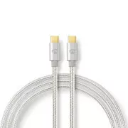 Nedis CCTB60800AL20 - USB 2.0 kabel | USB-C Zástrčka | USB-C Zástrčka | 480 Mbps | 2.00 m | Stříbrná