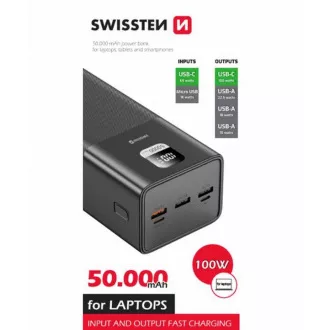 SWISSTEN POWER LINE POWER BANK 50000 mAh 100W POWER DELIVERY BLACK