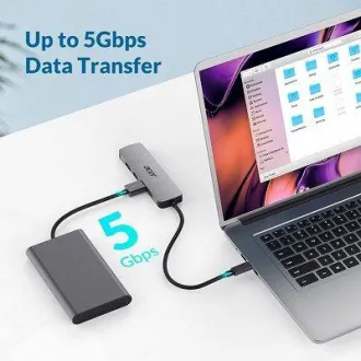 Acer 5IN1 Mini Dock statioType- C dongle, 1x HDMI (až 3840x2160@60hz), 3x USB 3.0 5Gbps ports, 1x Type-C up to 100W PD port (host)