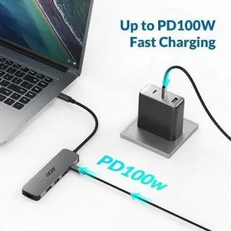 Acer 5IN1 Mini Dock statioType- C dongle, 1x HDMI (až 3840x2160@60hz), 3x USB 3.0 5Gbps ports, 1x Type-C up to 100W PD port (host)