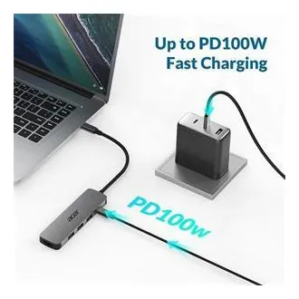 Acer 5IN1 Mini Dock statioType- C dongle, 1x HDMI (až 3840x2160@60hz), 3x USB 3.0 5Gbps ports, 1x Type-C up to 100W PD port (host)