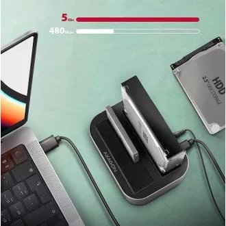AXAGON ADSA-DC, USB-C 5Gbps - 2x SATA 6G 2.5"/3.5" SSD/HDD CLONE DUAL dokovací stanice