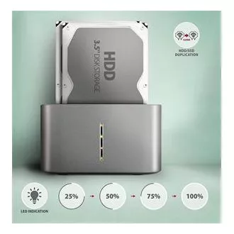 AXAGON ADSA-DC, USB-C 5Gbps - 2x SATA 6G 2.5"/3.5" SSD/HDD CLONE DUAL dokovací stanice
