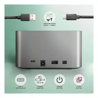 AXAGON ADSA-DC, USB-C 5Gbps - 2x SATA 6G 2.5"/3.5" SSD/HDD CLONE DUAL dokovací stanice