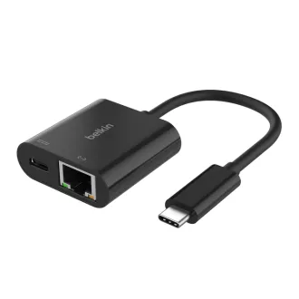 Belkin USB-C adaptér s Gigabit Ethernetem RJ45 + 100W napájení, černá Belkin USB-C adaptér s Gigabit Ethernetem RJ45 + 100W napájení, černá