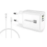 CONNECT IT DUPLEX Nabíjecí adaptér 1xLightning + 1×USB-C, 20W, kabel 27W, BÍLÝ