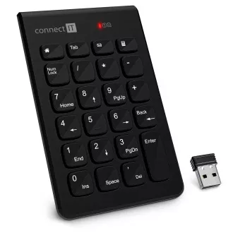 CONNECT IT NumCALC bezdrátová numerická klávesnice, (+ 1x AAA baterie zdarma), ČERNÁ CONNECT IT NumCALC bezdrátová numerická klávesnice, (+ 1x AAA baterie zdarma), ČERNÁ