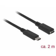 Delock Prodlužovací kabel SuperSpeed USB (USB 3.1 Gen 1) USB Type-C™ samec > port samice 3 A 2,0 m černý