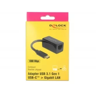 Delock Adaptér Super Speed USB (USB 3.1 Gen 1) s USB Type-C samec > Gigabit LAN 10/100/1000 Mbps kompaktní černý Delock Adaptér Super Speed USB (USB 3.1 Gen 1) s USB Type-C samec > Gigabit LAN 10/100/1000 Mbps kompaktní černý