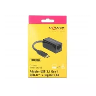 Delock Adaptér Super Speed USB (USB 3.1 Gen 1) s USB Type-C samec > Gigabit LAN 10/100/1000 Mbps kompaktní černý Delock Adaptér Super Speed USB (USB 3.1 Gen 1) s USB Type-C samec > Gigabit LAN 10/100/1000 Mbps kompaktní černý