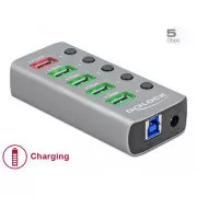 Delock Rozbočovač USB 3.2 Gen 1 se 4 porty + 1 rychlonabíjecím portem s přepínačem a osvětlením