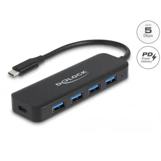 Delock Rozbočovač USB Type-C, 4 porty, USB 3.2 Gen 1 a s Power Delivery, 85 W Delock Rozbočovač USB Type-C, 4 porty, USB 3.2 Gen 1 a s Power Delivery, 85 W