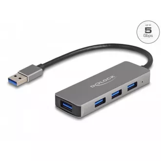 Delock 4 portový Hub USB 3.2 Gen 1 s konektorem USB Typu-A – porty USB Typu-A na boku Delock 4 portový Hub USB 3.2 Gen 1 s konektorem USB Typu-A – porty USB Typu-A na boku